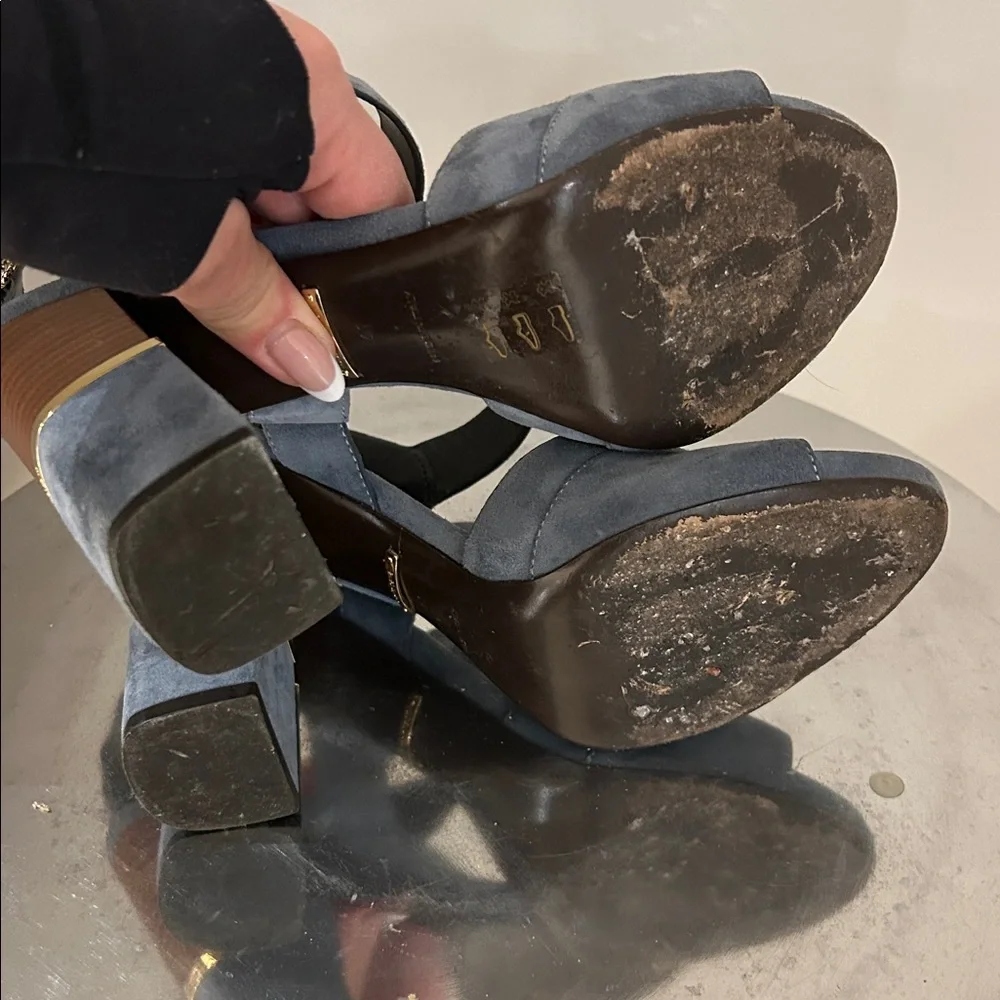 Roberto Cavalli Women's Blue Suede Block Heel Sandals - Picture 8 of 13